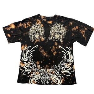 BX Graphic T-Shirt Men XXL Black Copper Bleached Acid Wash Tribal Streetwear Tee